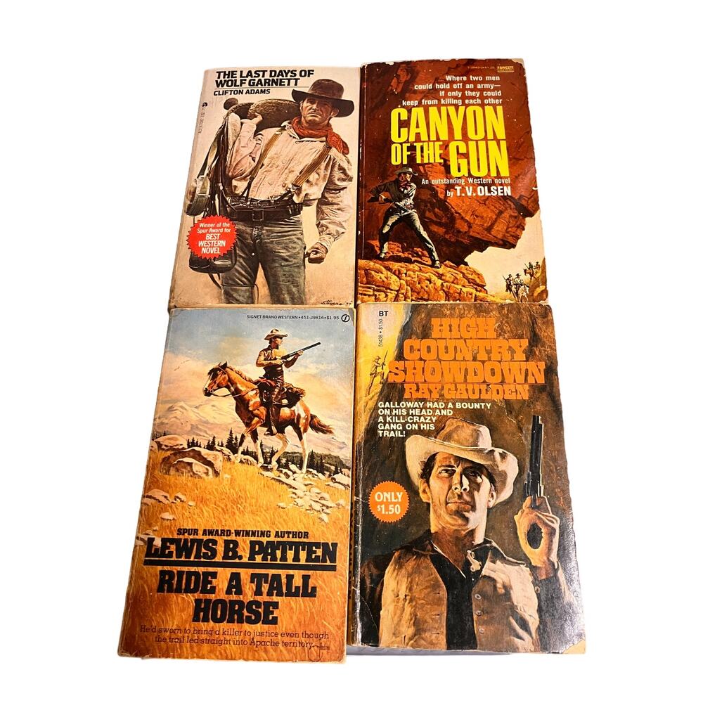 Western Mixed Lot 4 Books Vintage 70s 60s Novel Cowboys Paperback Olsen Patten‎